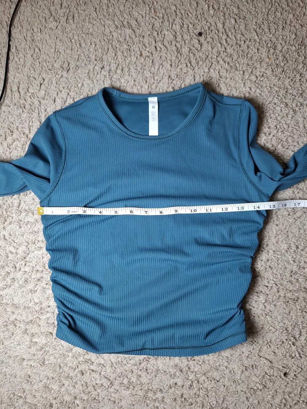 Lululemon All It Takes Ribbed Nulu Teal Blue Ruched Sides Crop Top Size 4